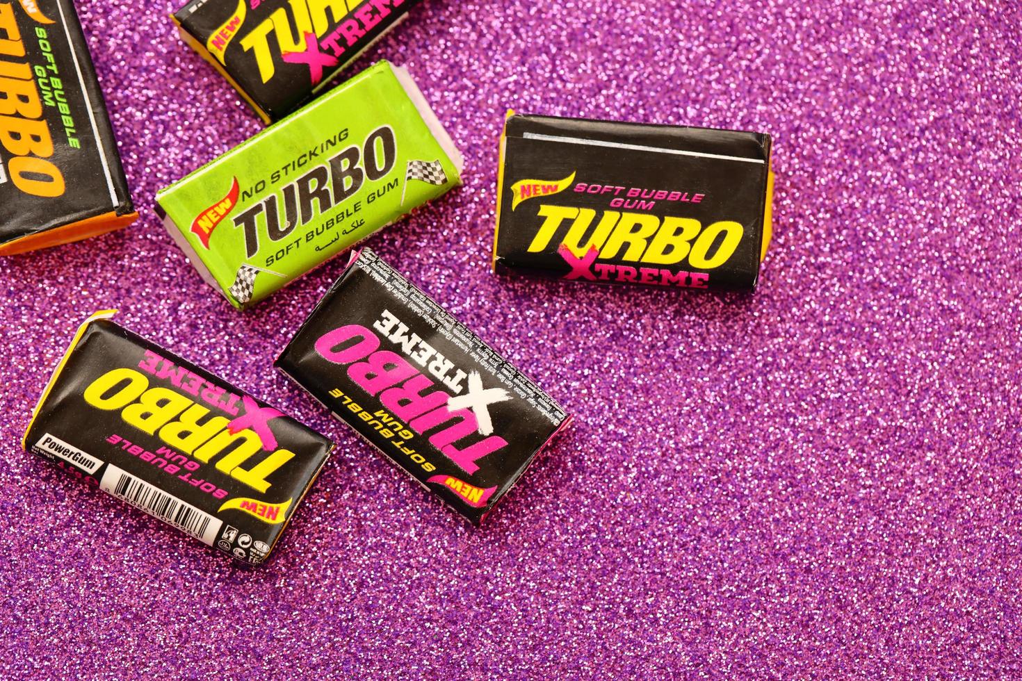 TERNOPIL, UKRAINE - MAY 28, 2022 Turkish retro chewing gums Turbo extreme with nostalgic design from 80s photo