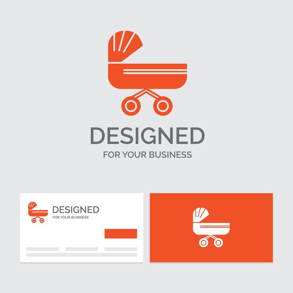 Business logo template for trolly. baby. kids. push. stroller. Orange Visiting Cards with Brand logo template. vector