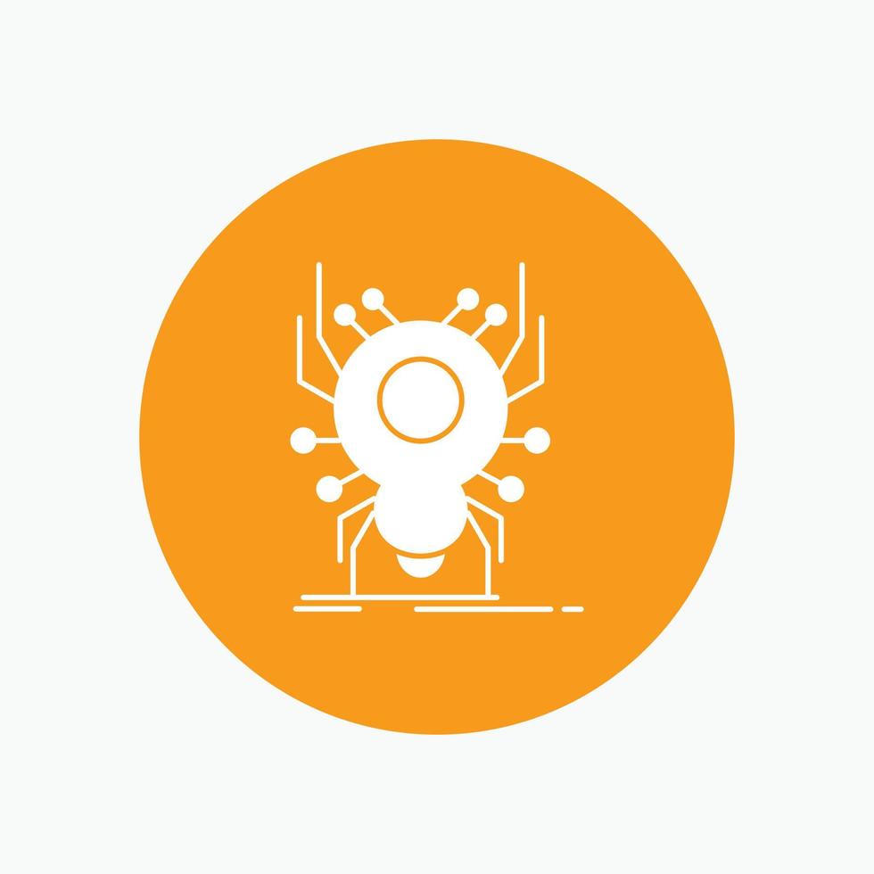 Bug. insect. spider. virus. App White Glyph Icon in Circle. Vector Button illustration