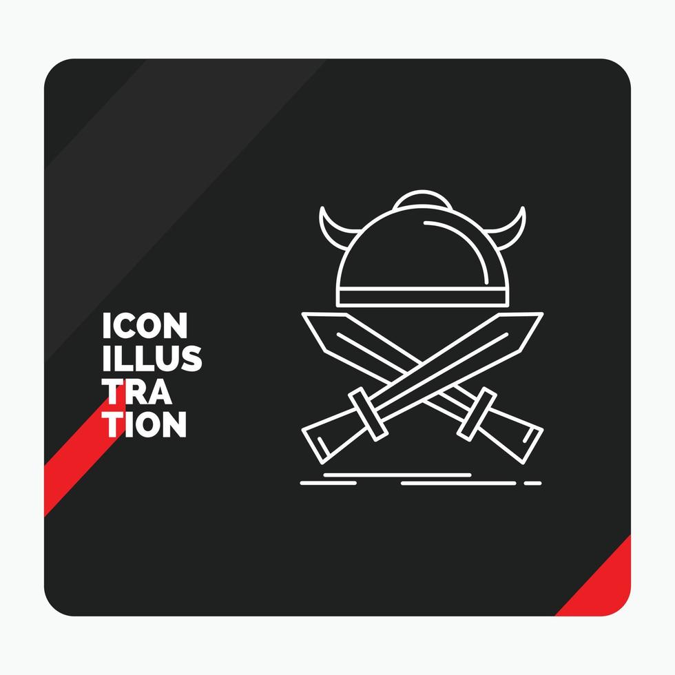 Red and Black Creative presentation Background for battle. emblem. viking. warrior. swords Line Icon vector