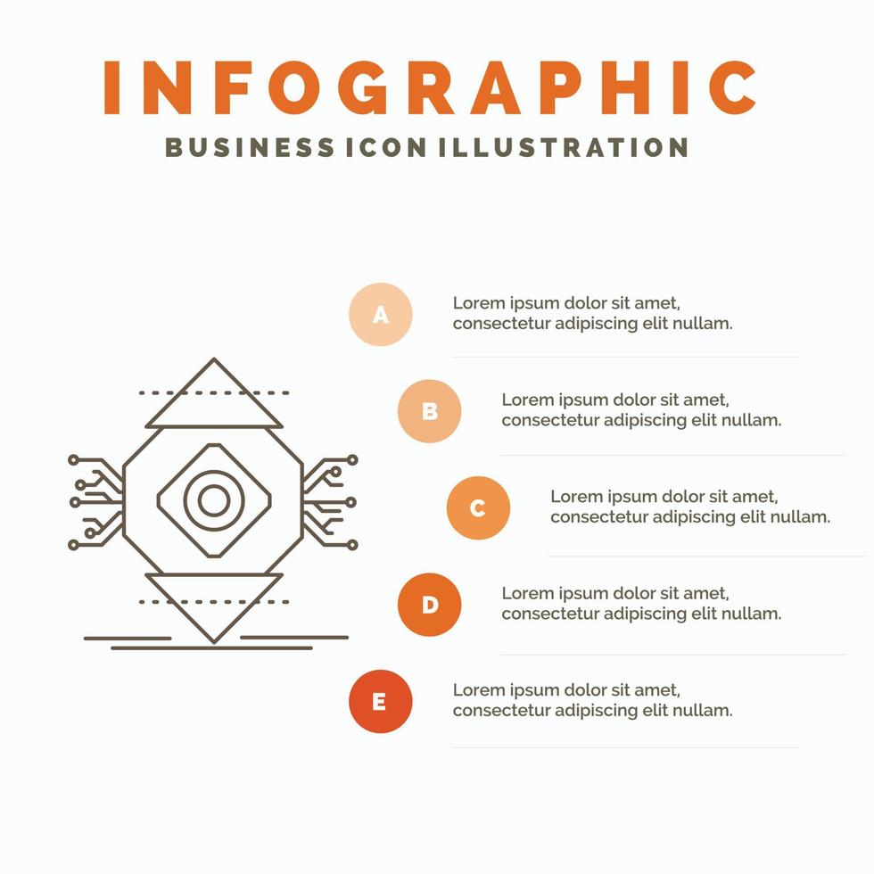 ubicomp. informática. ubicuo. computadora. plantilla de infografía conceptual para sitio web y presentación. icono de línea gris con ilustración de vector de estilo infográfico naranja