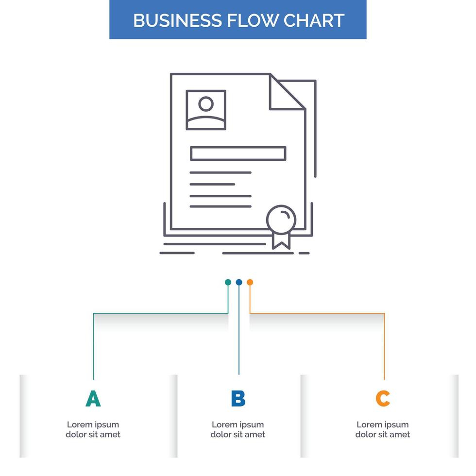 Contract. badge. Business. agreement. certificate Business Flow Chart Design with 3 Steps. Line Icon For Presentation Background Template Place for text vector
