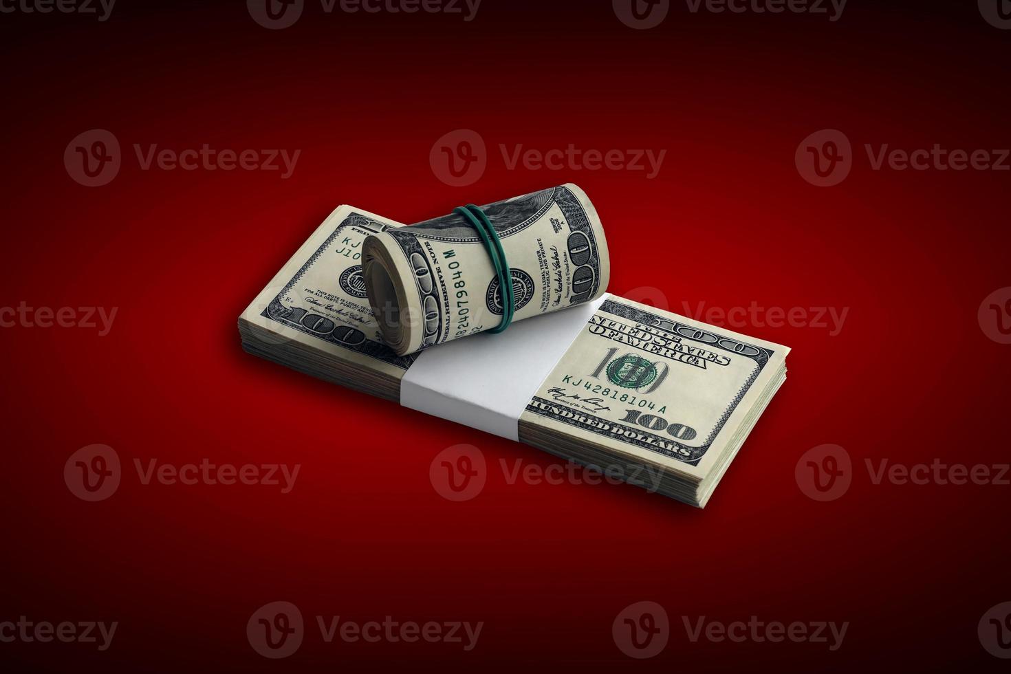 Bundle of US dollar bills isolated on white. Pack of american money with high resolution on perfect white background photo