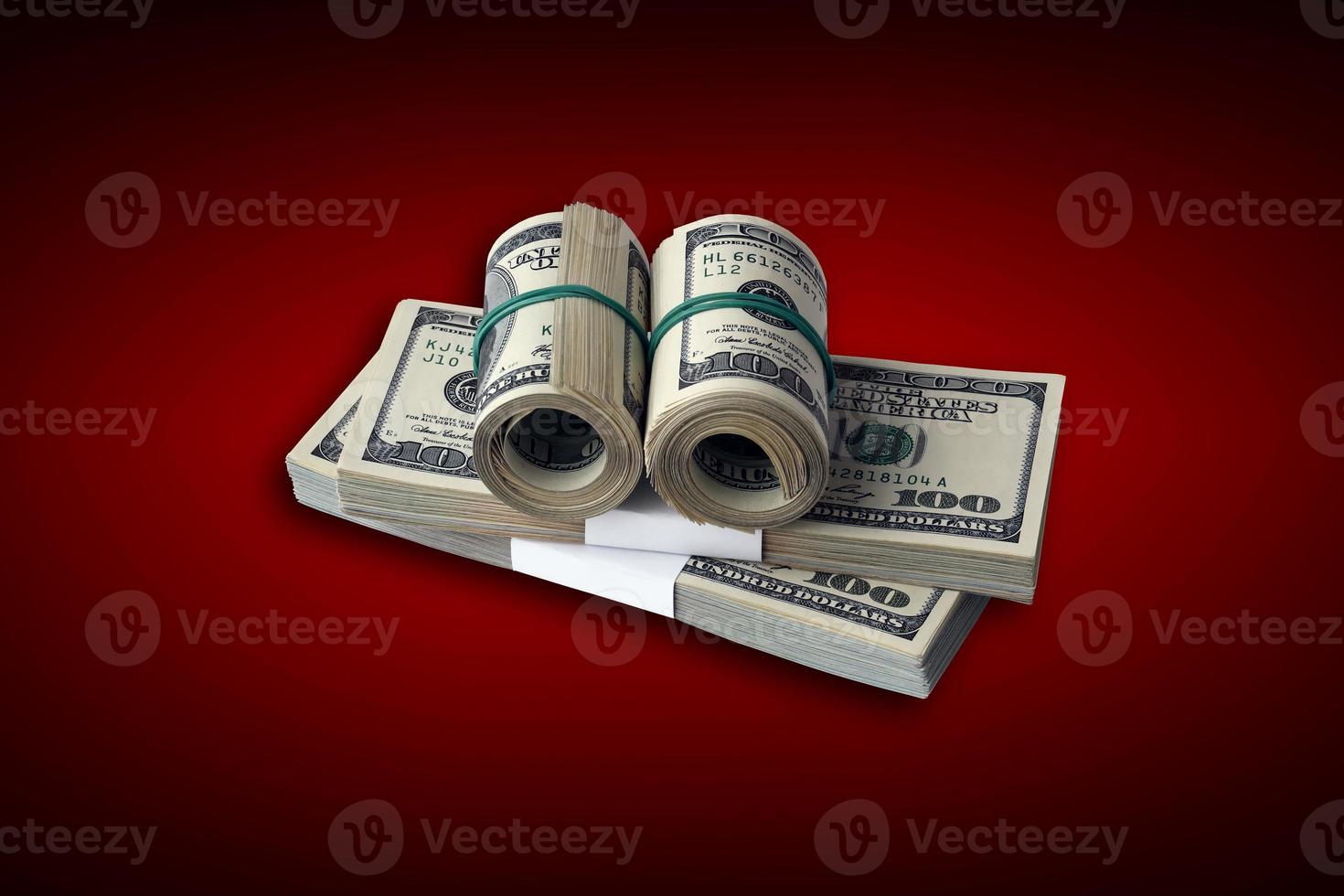 Bundle of US dollar bills isolated on white. Pack of american money with high resolution on perfect white background photo