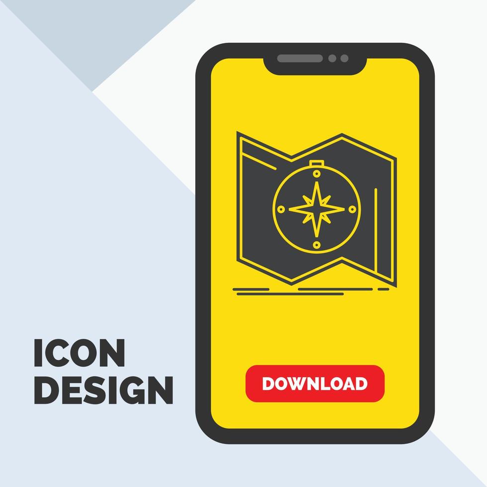 Direction. explore. map. navigate. navigation Glyph Icon in Mobile for Download Page. Yellow Background vector