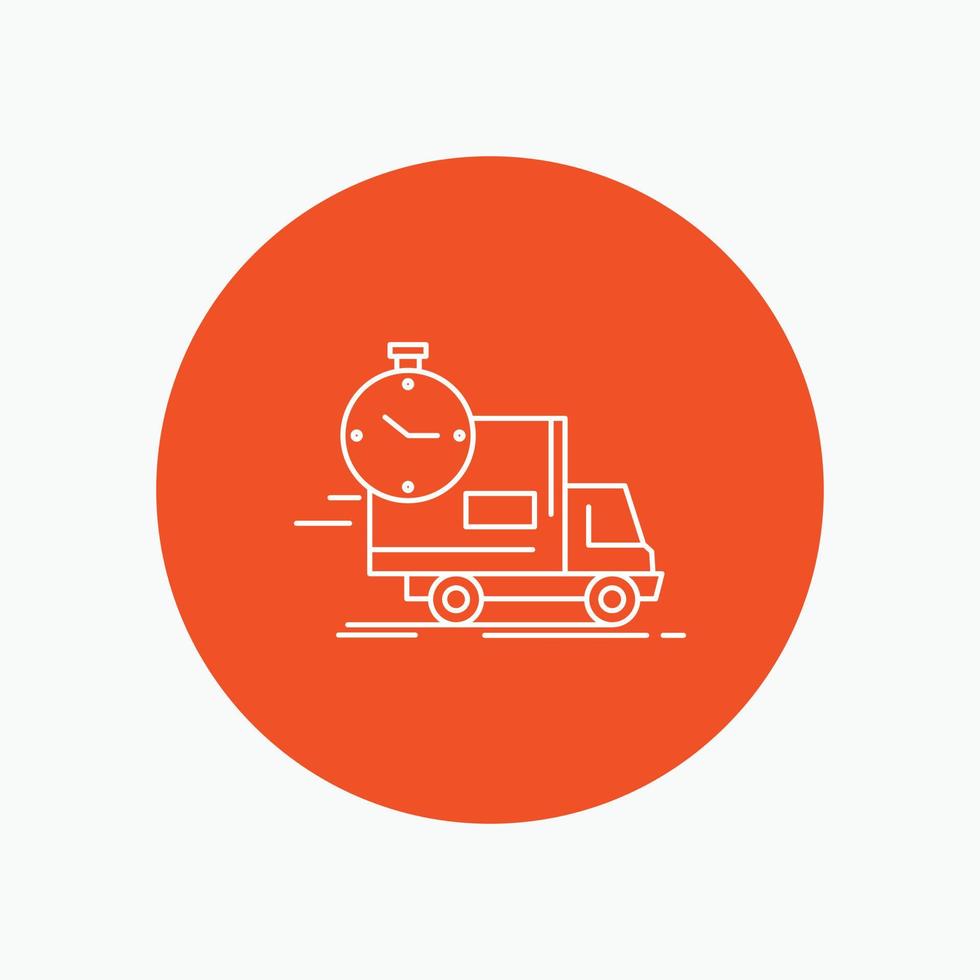 delivery. time. shipping. transport. truck White Line Icon in Circle background. vector icon illustration