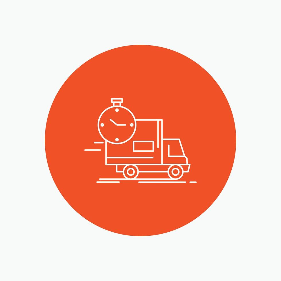 delivery. time. shipping. transport. truck White Line Icon in Circle background. vector icon illustration