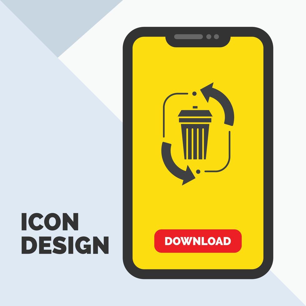 waste. disposal. garbage. management. recycle Glyph Icon in Mobile for Download Page. Yellow Background vector