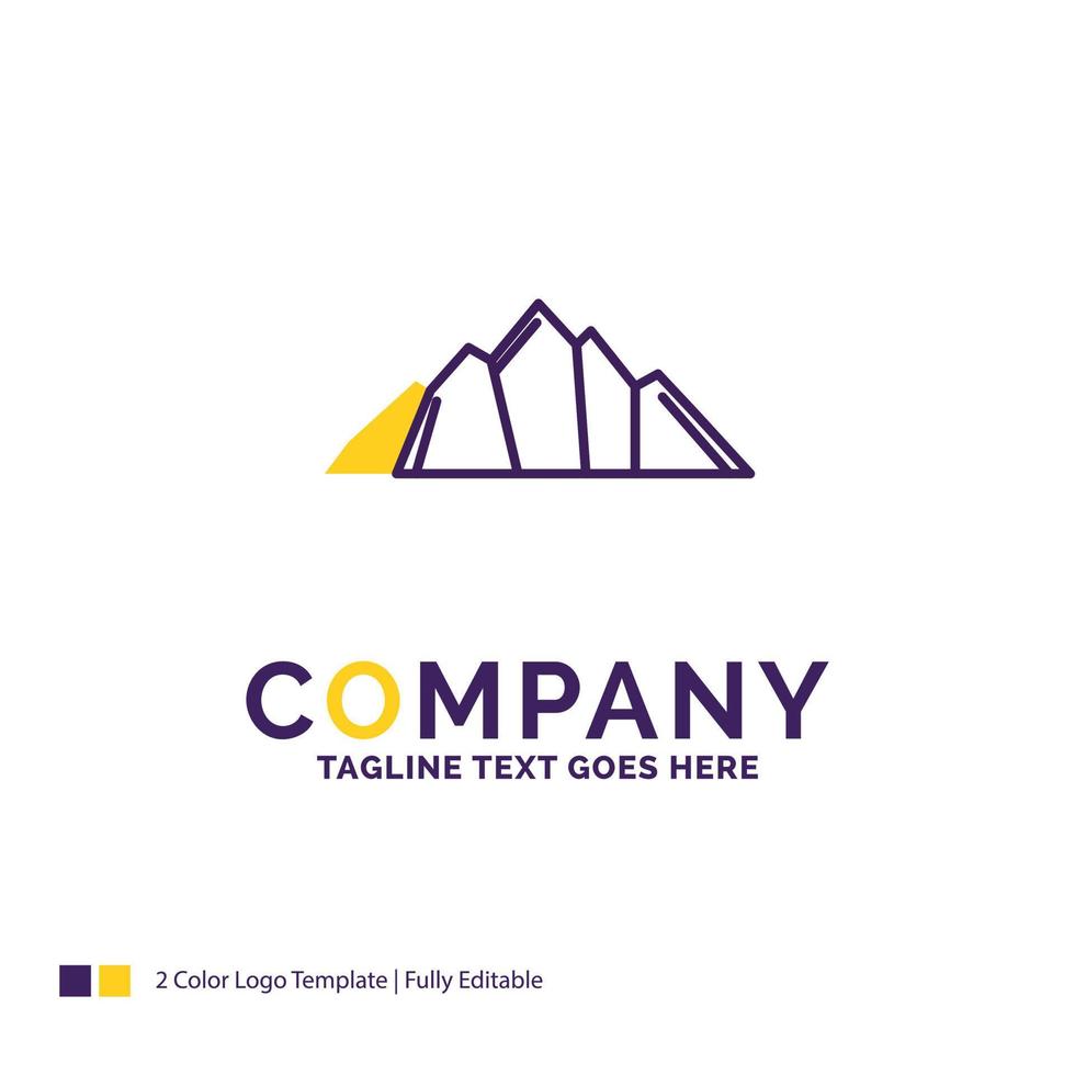 Company Name Logo Design For hill. landscape. nature. mountain. scene. Purple and yellow Brand Name Design with place for Tagline. Creative Logo template for Small and Large Business. vector