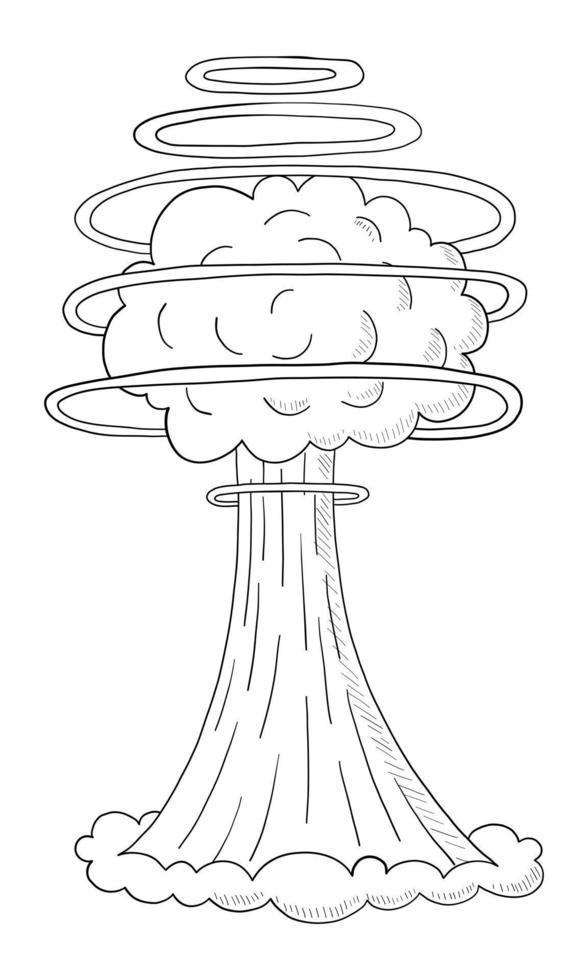 ilustración de contorno vectorial en blanco y negro de una explosión nuclear vector