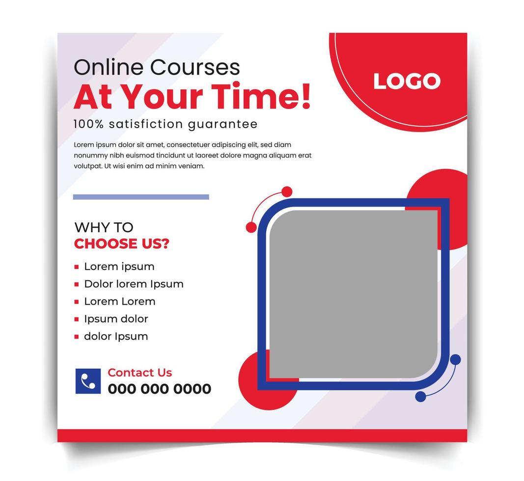 Modern learning classes social media post design template vector