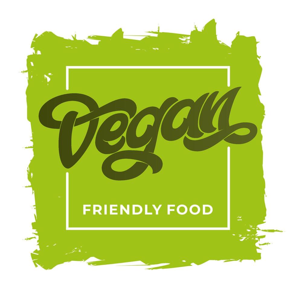 VEGAN FRIENDLY FOOD typography on white isolated background. Handwritten lettering for restaurant, cafe menu. Vector elements for labels, logos, badges, stickers or icons. Vector illustration.