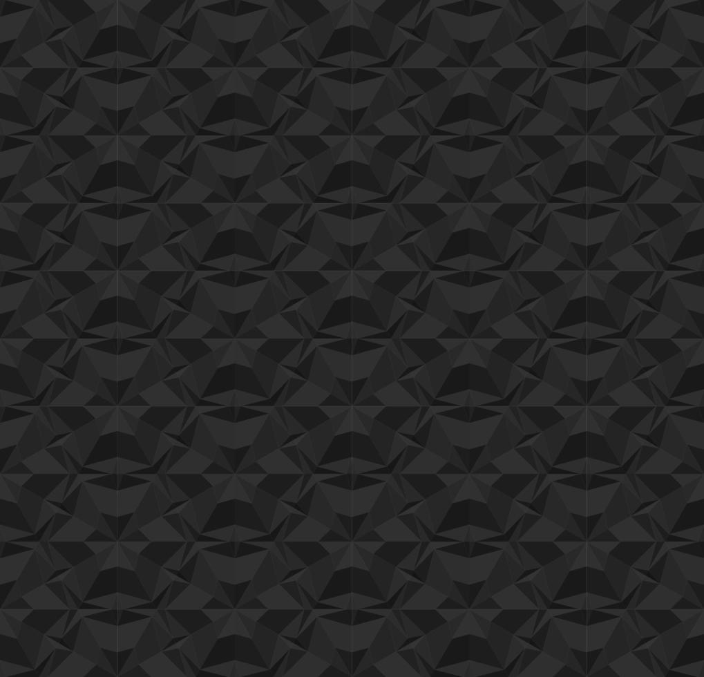 Black polygonal seamless paper pattern with triangles. Dark repeating geometric texture with extruded surface effect. 3D vector illustration for background, wallpaper, interior textile, wrapping paper