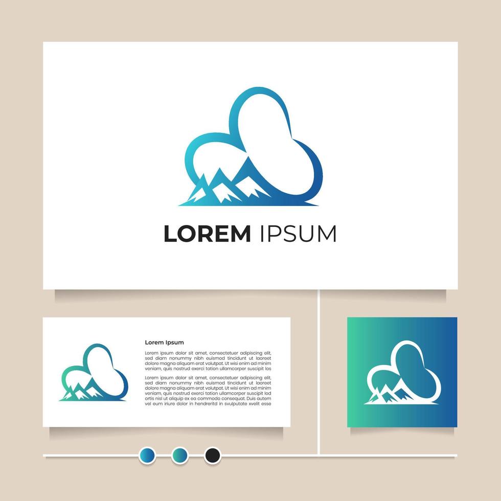 Cloud Mountain logo design with modern blue color. Creative combination 3 mountains and a cloud vector