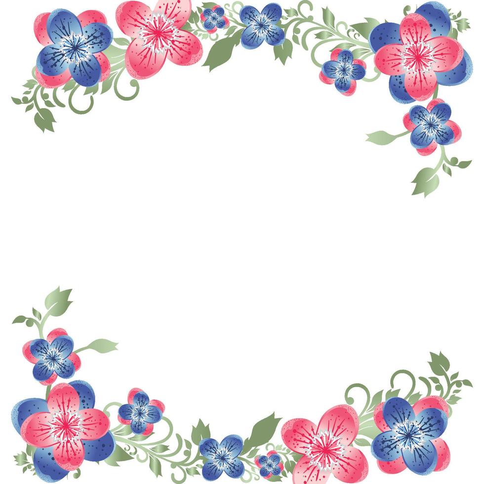 The frame of the orchid series is beautiful purple and pink with green leaves vector