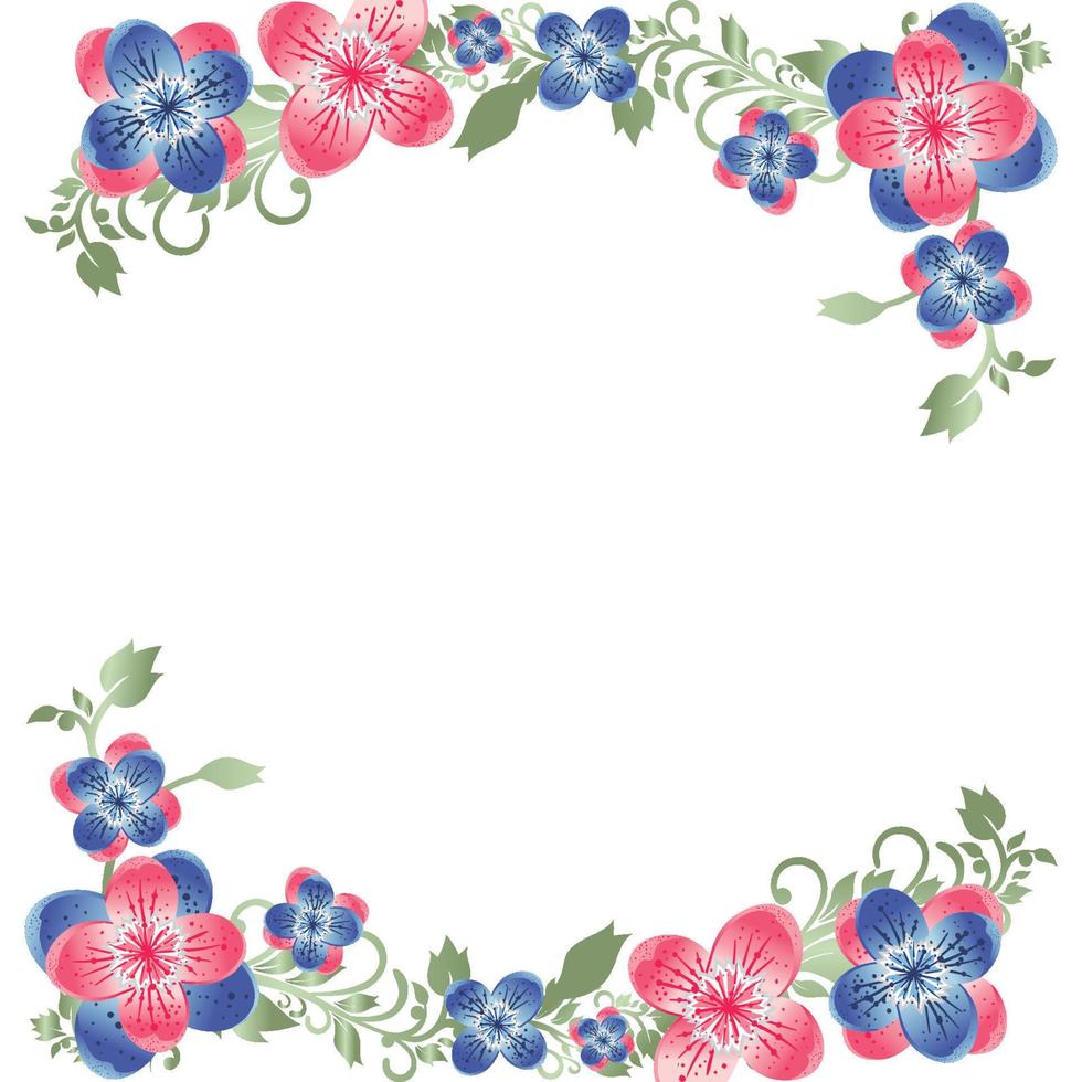 The frame of the orchid series is beautiful purple and pink with green leaves vector