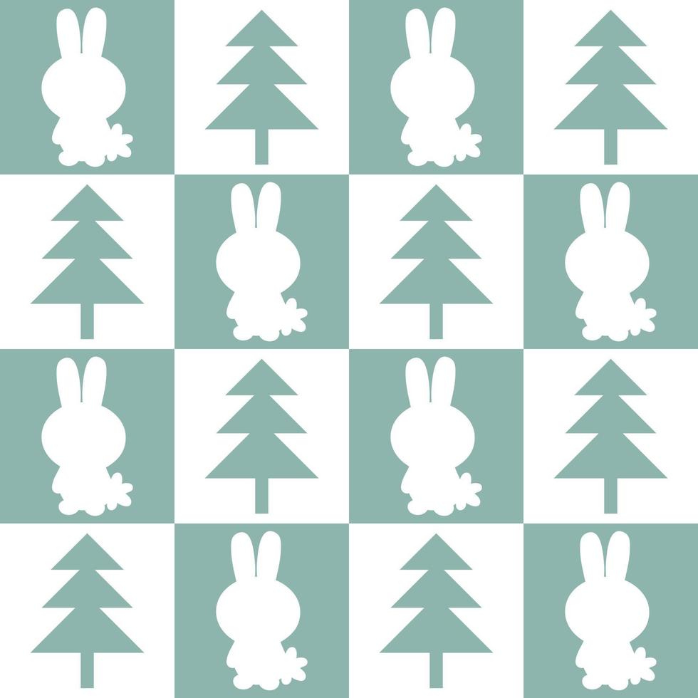 Seamless pattern with bunnies and Christmas trees silhouettes. vector