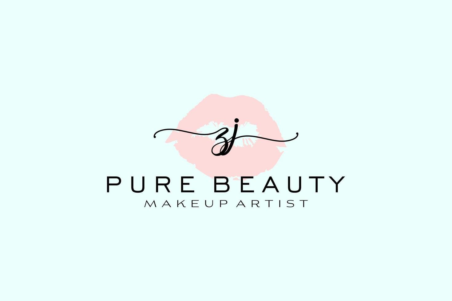 Initial ZJ Watercolor Lips Premade Logo Design, Logo for Makeup Artist Business Branding, Blush Beauty Boutique Logo Design, Calligraphy Logo with creative template. vector