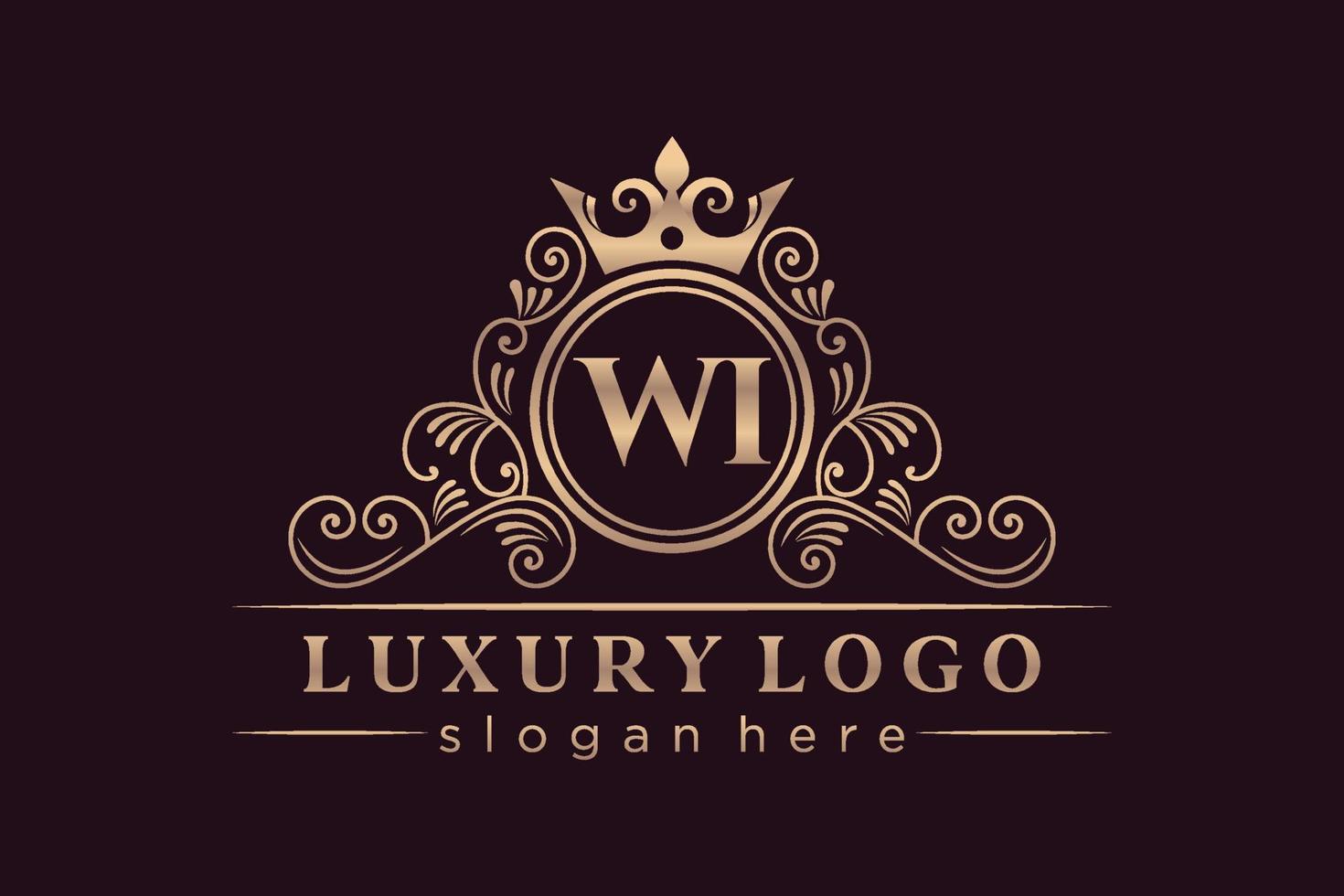 WI Initial Letter Gold calligraphic feminine floral hand drawn heraldic monogram antique vintage style luxury logo design Premium Vector