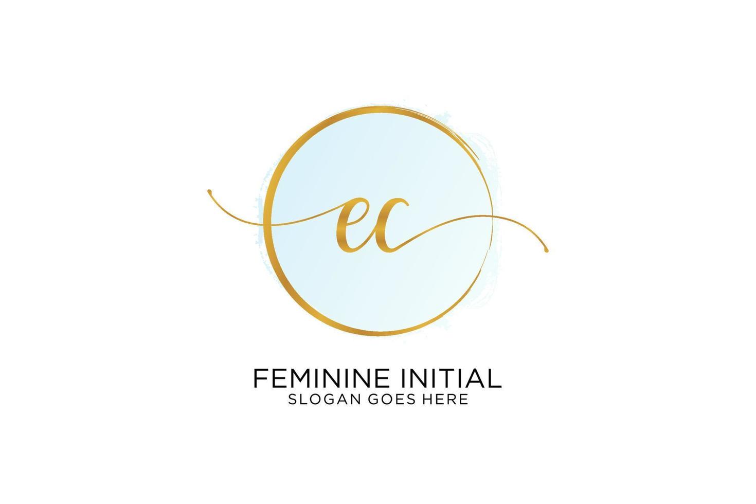 Initial EC handwriting logo with circle template vector signature, wedding, fashion, floral and botanical with creative template.