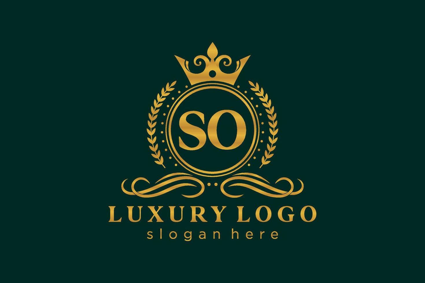 Initial SO Letter Royal Luxury Logo template in vector art for Restaurant, Royalty, Boutique, Cafe, Hotel, Heraldic, Jewelry, Fashion and other vector illustration.