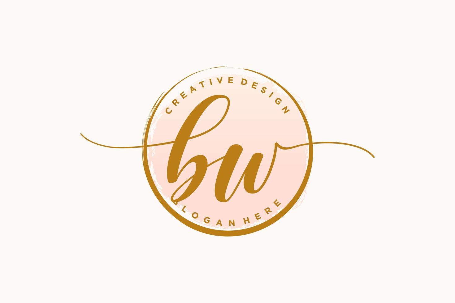 Initial BW handwriting logo with circle template vector signature, wedding, fashion, floral and botanical with creative template.