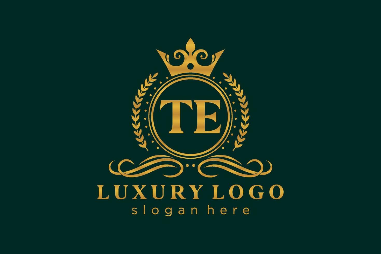 Initial TE Letter Royal Luxury Logo template in vector art for Restaurant, Royalty, Boutique, Cafe, Hotel, Heraldic, Jewelry, Fashion and other vector illustration.