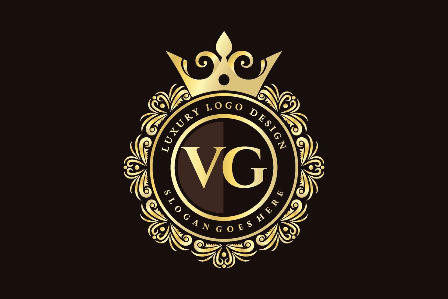 VG Initial Letter Gold calligraphic feminine floral hand drawn heraldic monogram antique vintage style luxury logo design Premium Vector