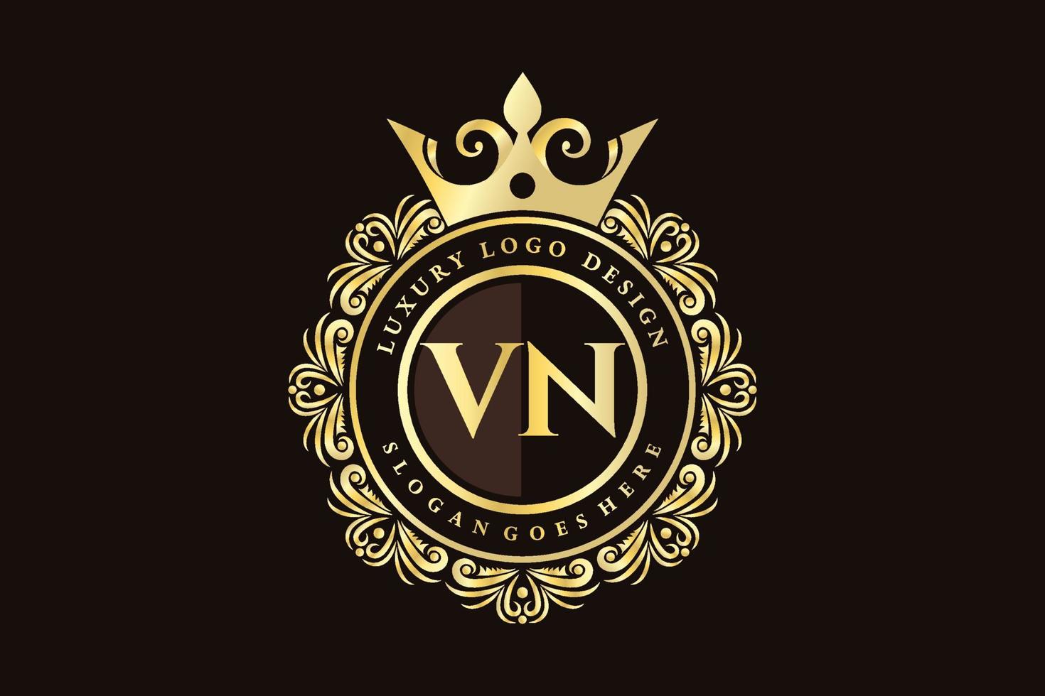 VN Initial Letter Gold calligraphic feminine floral hand drawn heraldic monogram antique vintage style luxury logo design Premium Vector