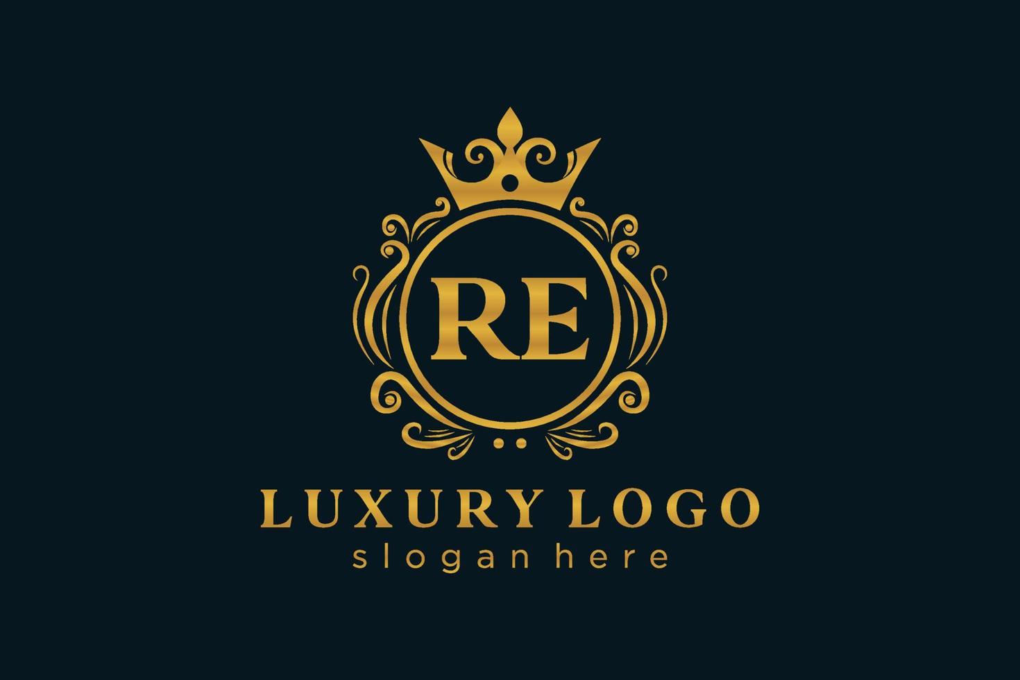 plantilla de logotipo de lujo real de letra re inicial en arte vectorial para restaurante, realeza, boutique, cafetería, hotel, heráldica, joyería, moda y otras ilustraciones vectoriales. vector