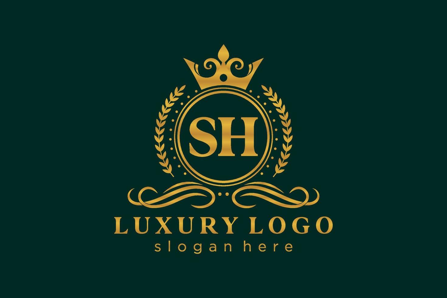 Initial SH Letter Royal Luxury Logo template in vector art for Restaurant, Royalty, Boutique, Cafe, Hotel, Heraldic, Jewelry, Fashion and other vector illustration.