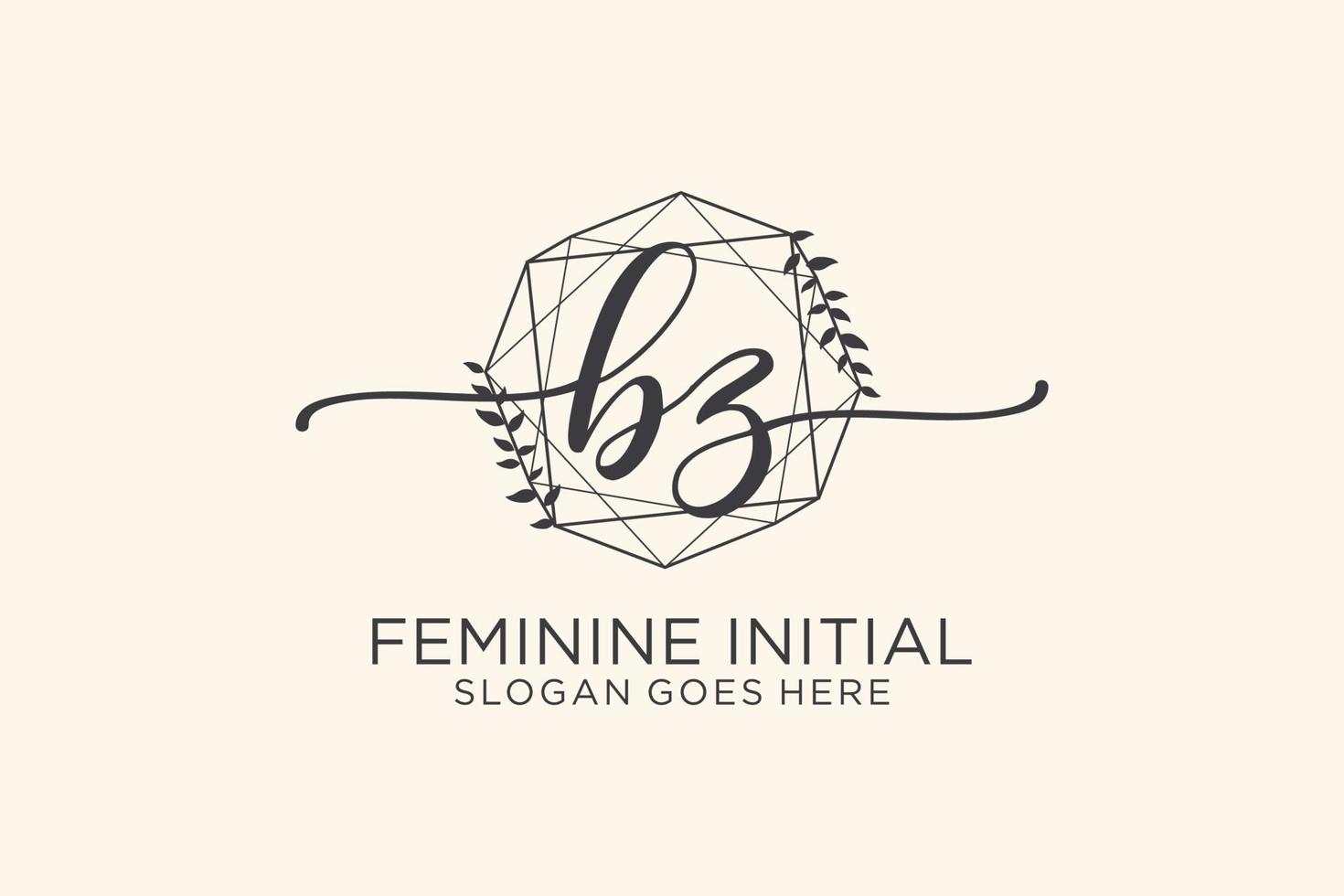 Initial BZ beauty monogram and elegant logo design handwriting logo of initial signature, wedding, fashion, floral and botanical with creative template. vector