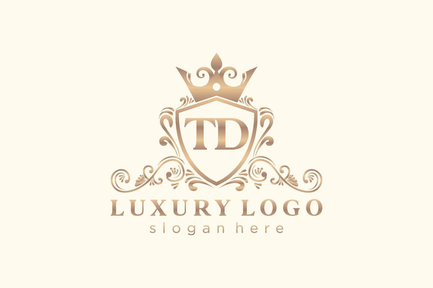 Initial TD Letter Royal Luxury Logo template in vector art for Restaurant, Royalty, Boutique, Cafe, Hotel, Heraldic, Jewelry, Fashion and other vector illustration.