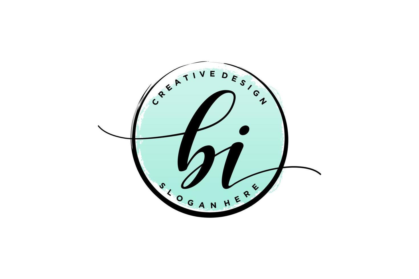 Initial BI handwriting logo with circle template vector signature, wedding, fashion, floral and botanical with creative template.