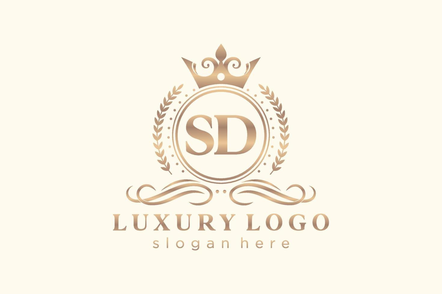 Initial SD Letter Royal Luxury Logo template in vector art for Restaurant, Royalty, Boutique, Cafe, Hotel, Heraldic, Jewelry, Fashion and other vector illustration.