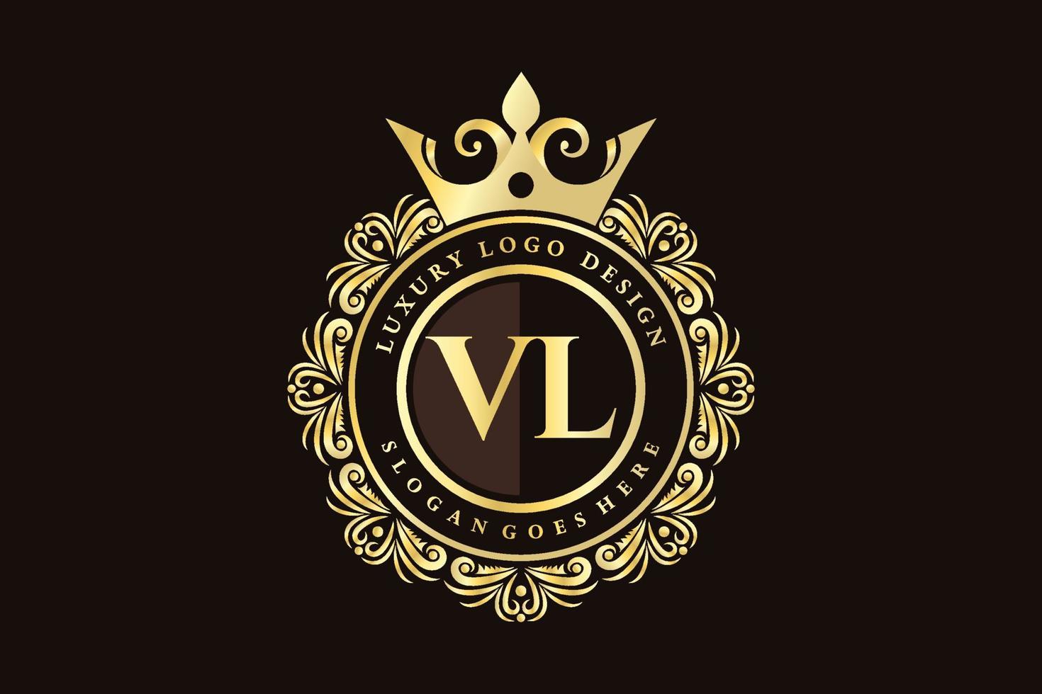 VL Initial Letter Gold calligraphic feminine floral hand drawn heraldic monogram antique vintage style luxury logo design Premium Vector