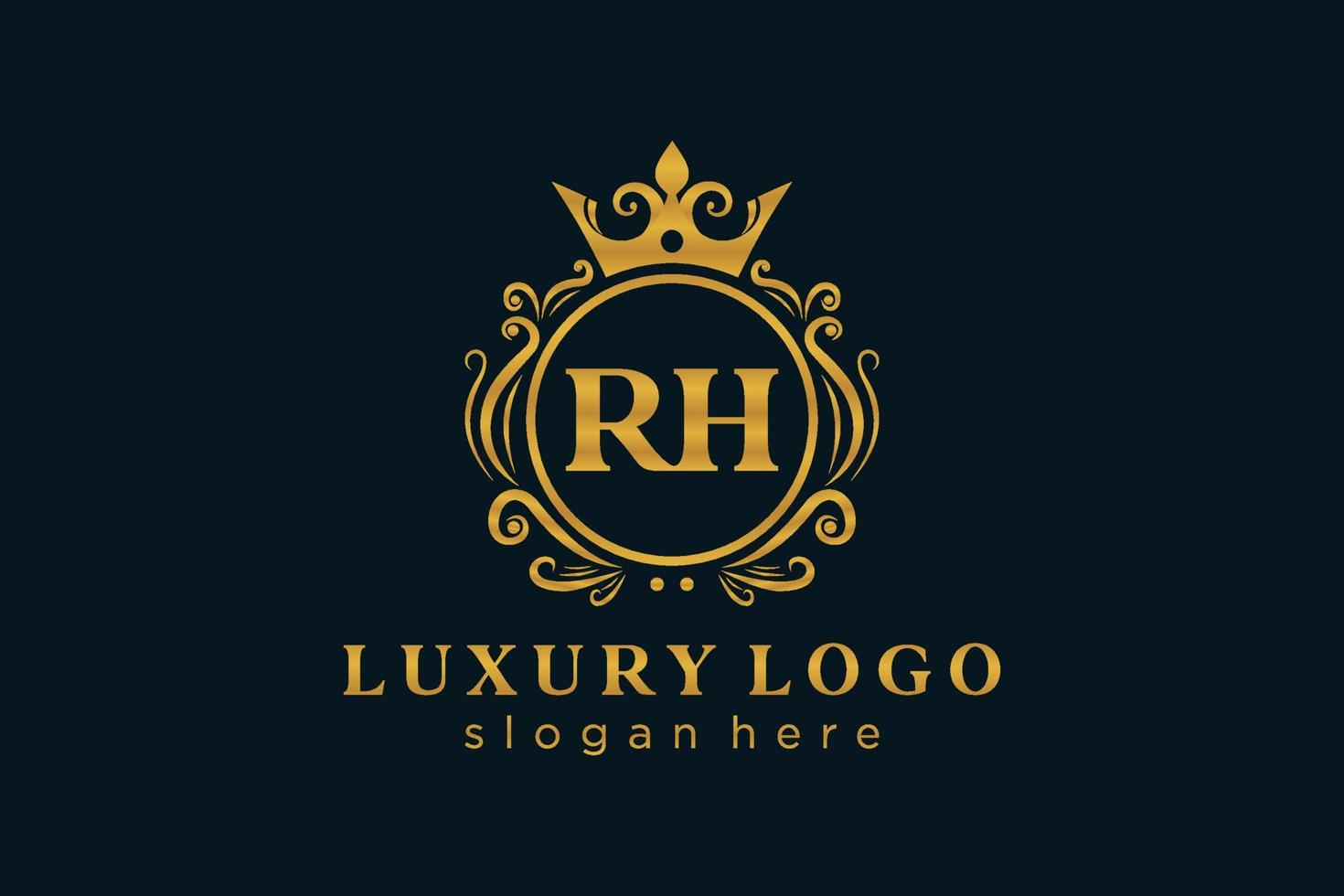 plantilla de logotipo de lujo real con letra rh inicial en arte vectorial para restaurante, realeza, boutique, cafetería, hotel, heráldica, joyería, moda y otras ilustraciones vectoriales. vector