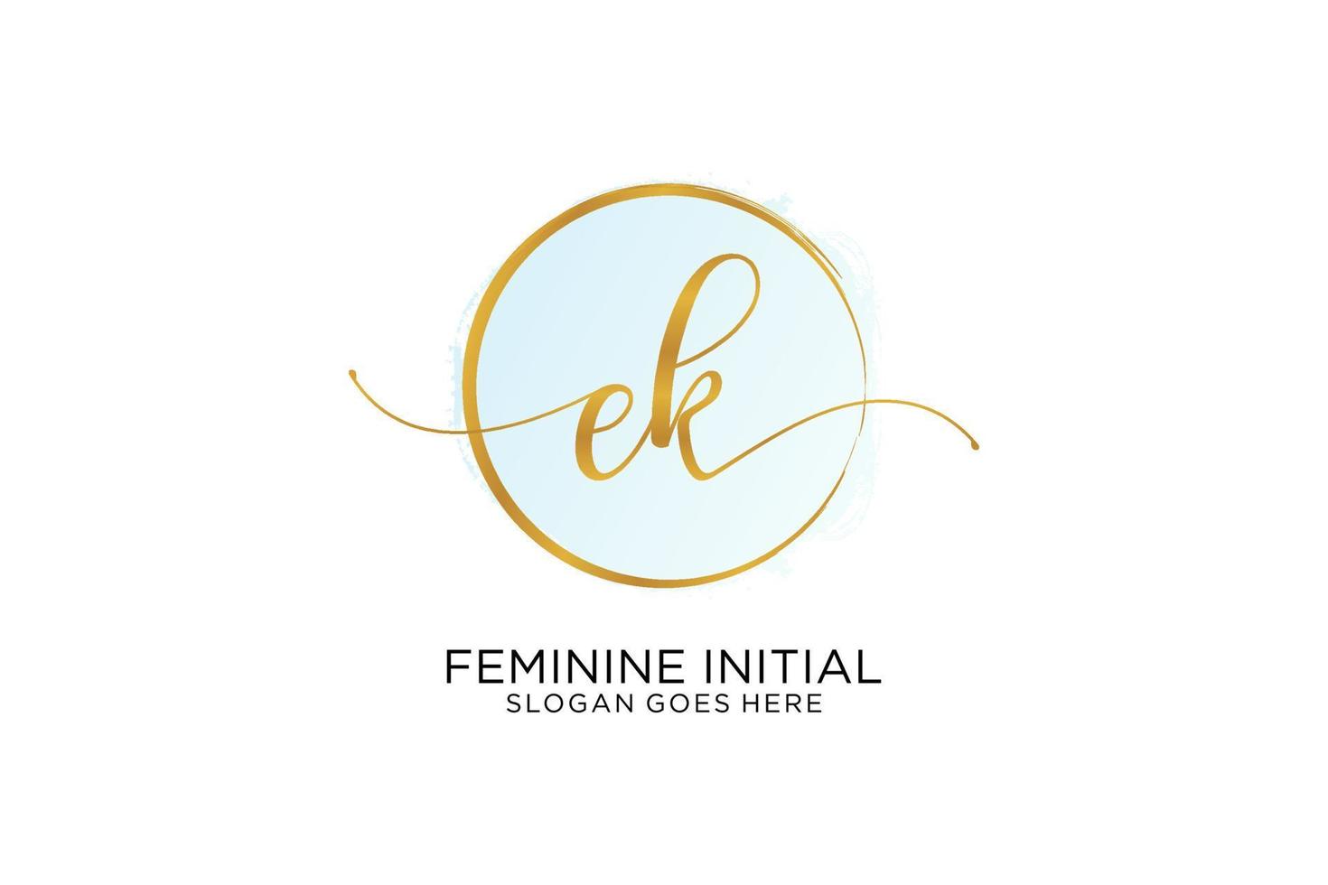 Initial EK handwriting logo with circle template vector signature, wedding, fashion, floral and botanical with creative template.