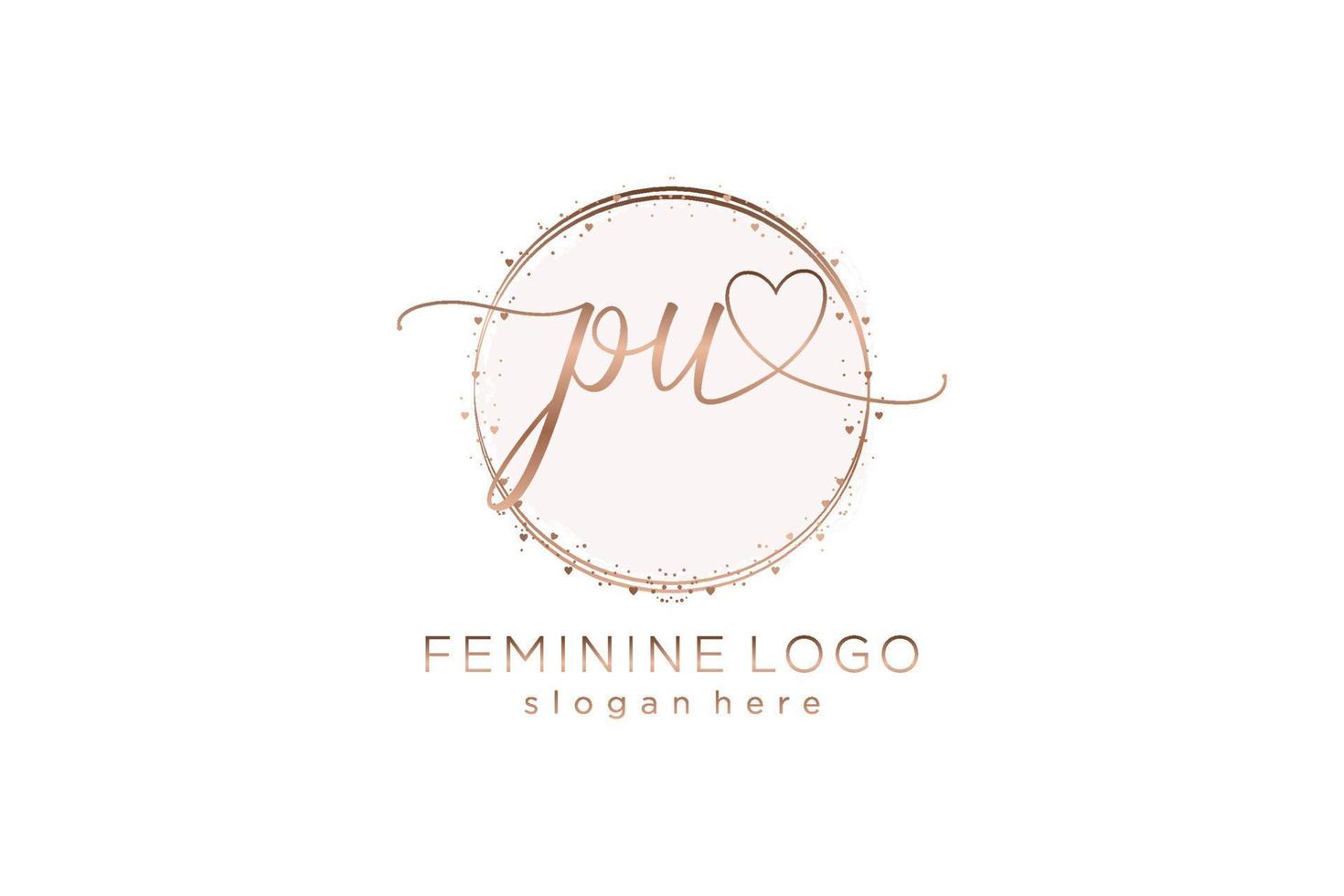 logotipo de escritura a mano pu inicial con plantilla de círculo logotipo vectorial de boda inicial, moda, floral y botánica con plantilla creativa. vector