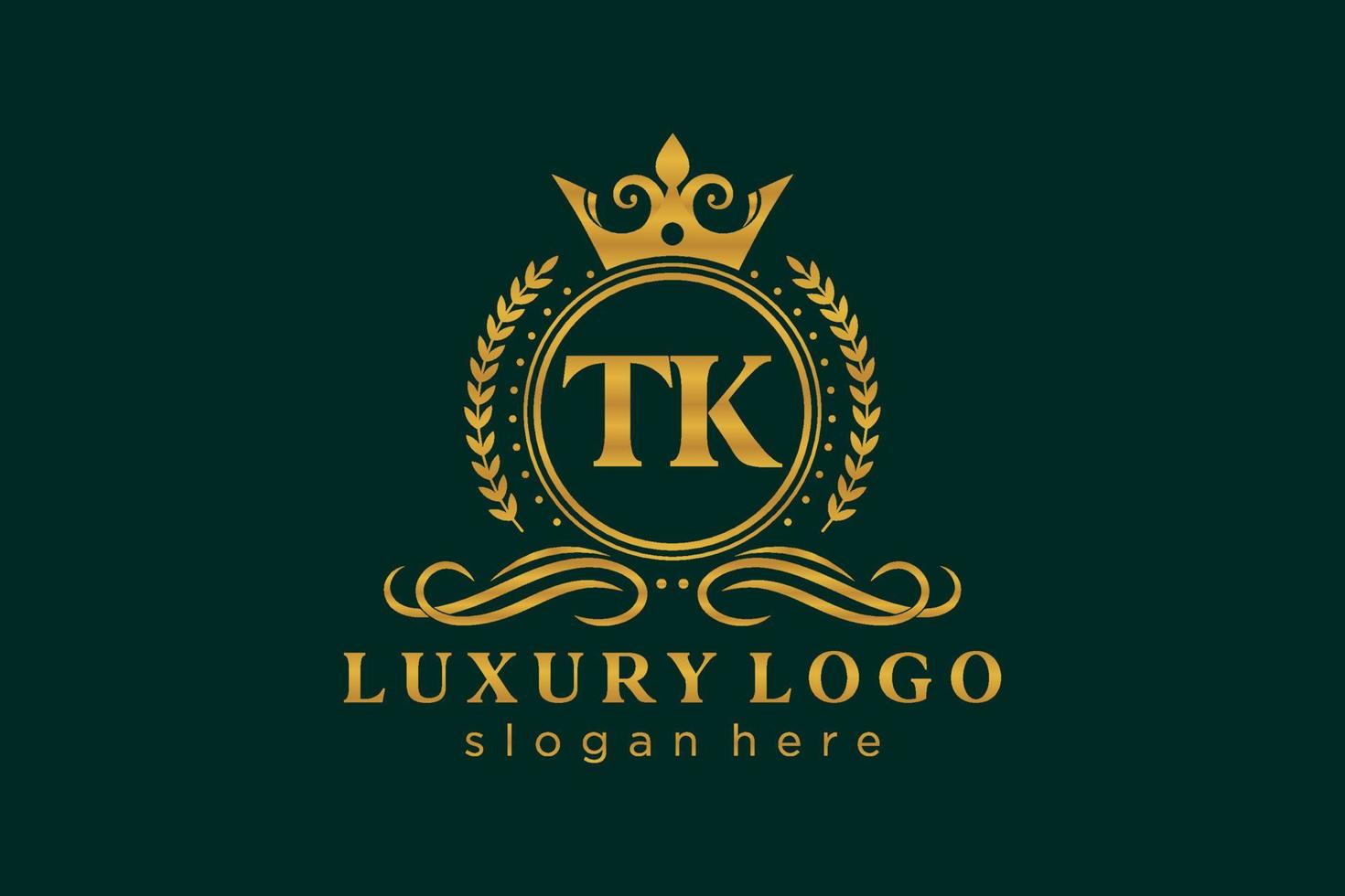 Initial TK Letter Royal Luxury Logo template in vector art for Restaurant, Royalty, Boutique, Cafe, Hotel, Heraldic, Jewelry, Fashion and other vector illustration.