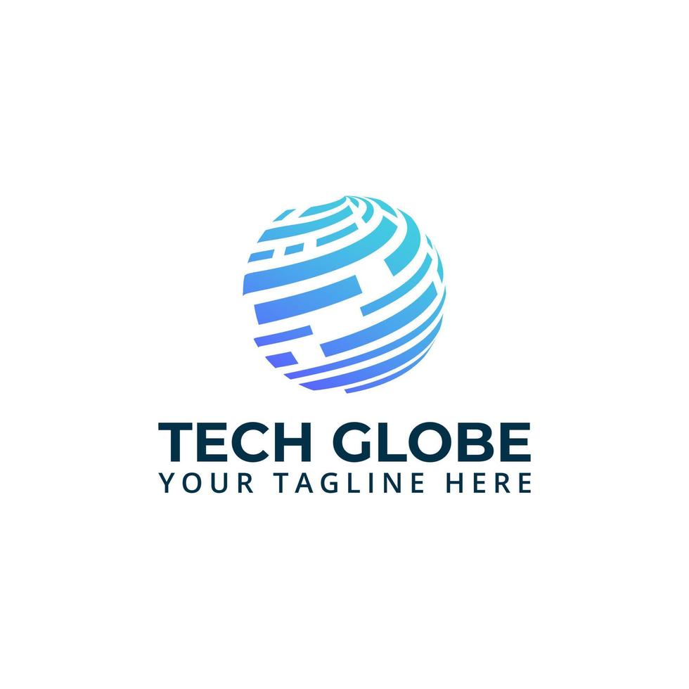 vector de icono de logotipo de globo terráqueo de tecnología de línea de cable azul