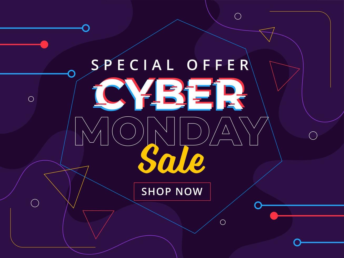 Cyber Monday Sale banner with trendy geometric line shape background vector