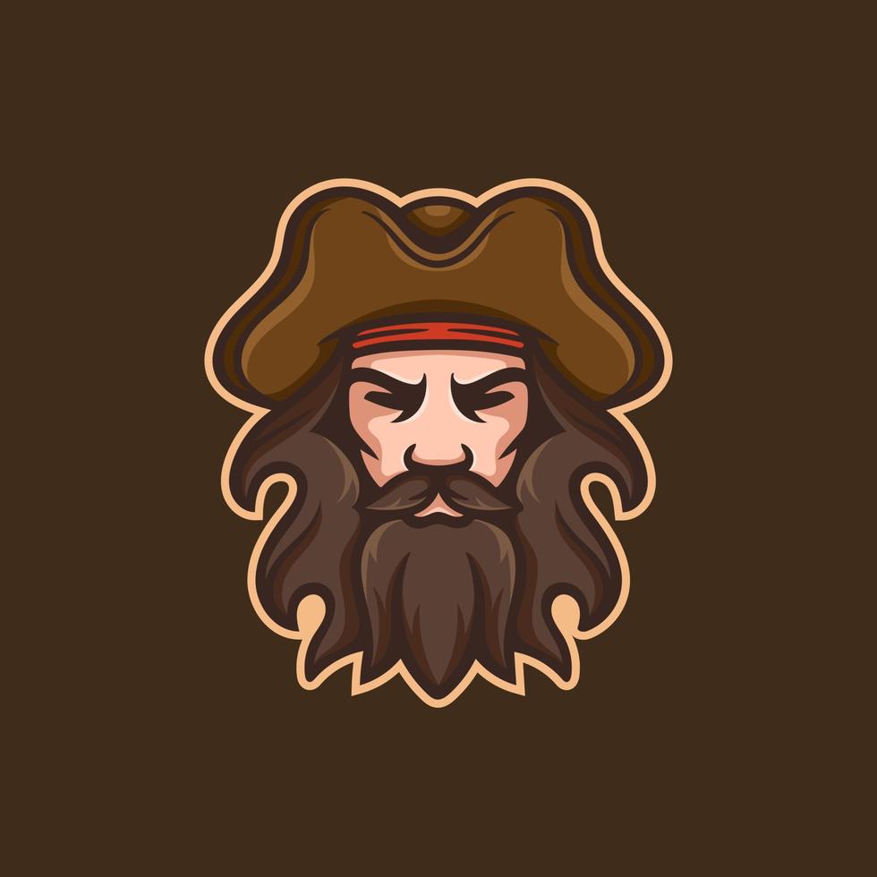 pirate man with mustach, beard, hat mascot logo vector