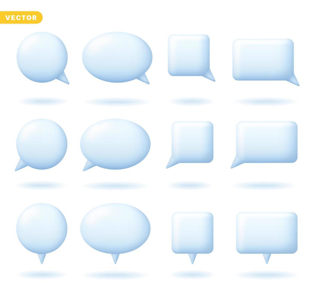 elemento de globo de burbuja de habla 3d para conversación cómico hablar hablar mensaje texto decoración redondo ovalado cuadrado rectángulo forma signo símbolo icono varios estilo conjunto colección vector ilustración
