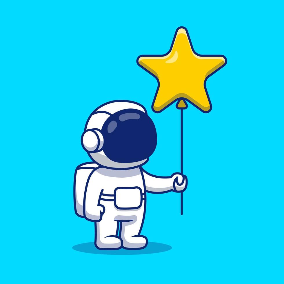 lindo astronauta sosteniendo ilustración de icono de vector de dibujos animados de globo de estrella. ciencia tecnología icono concepto aislado vector premium. estilo de dibujos animados plana