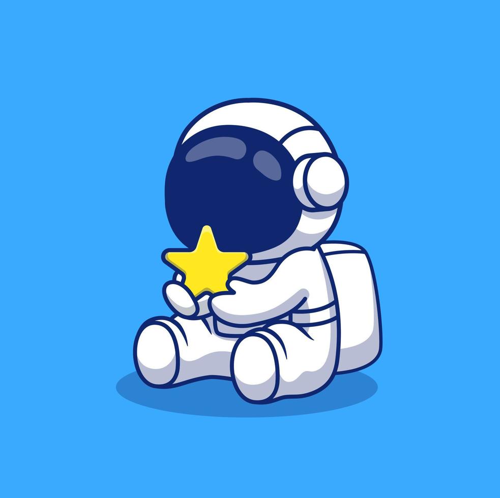 lindo astronauta sosteniendo estrella caricatura vector icono ilustración ciencia tecnología icono concepto aislado vector premium. estilo de dibujos animados plana