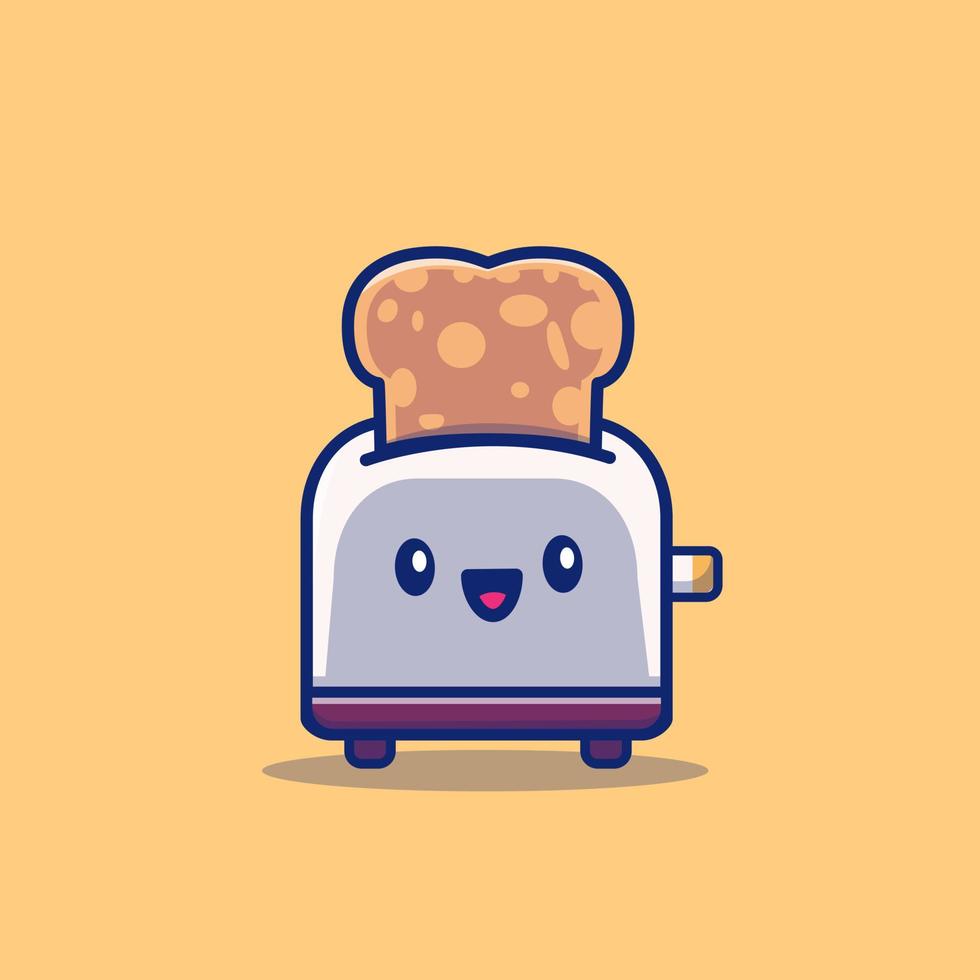 Cute Toaster With Bread Cartoon Vector Icon Illustration. Food And Object Icon Concept Isolated Premium Vector. Flat Cartoon Style