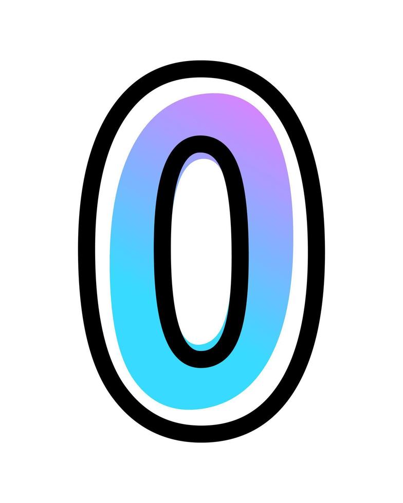 Vector number 0 with blue-purple gradient color and black outline