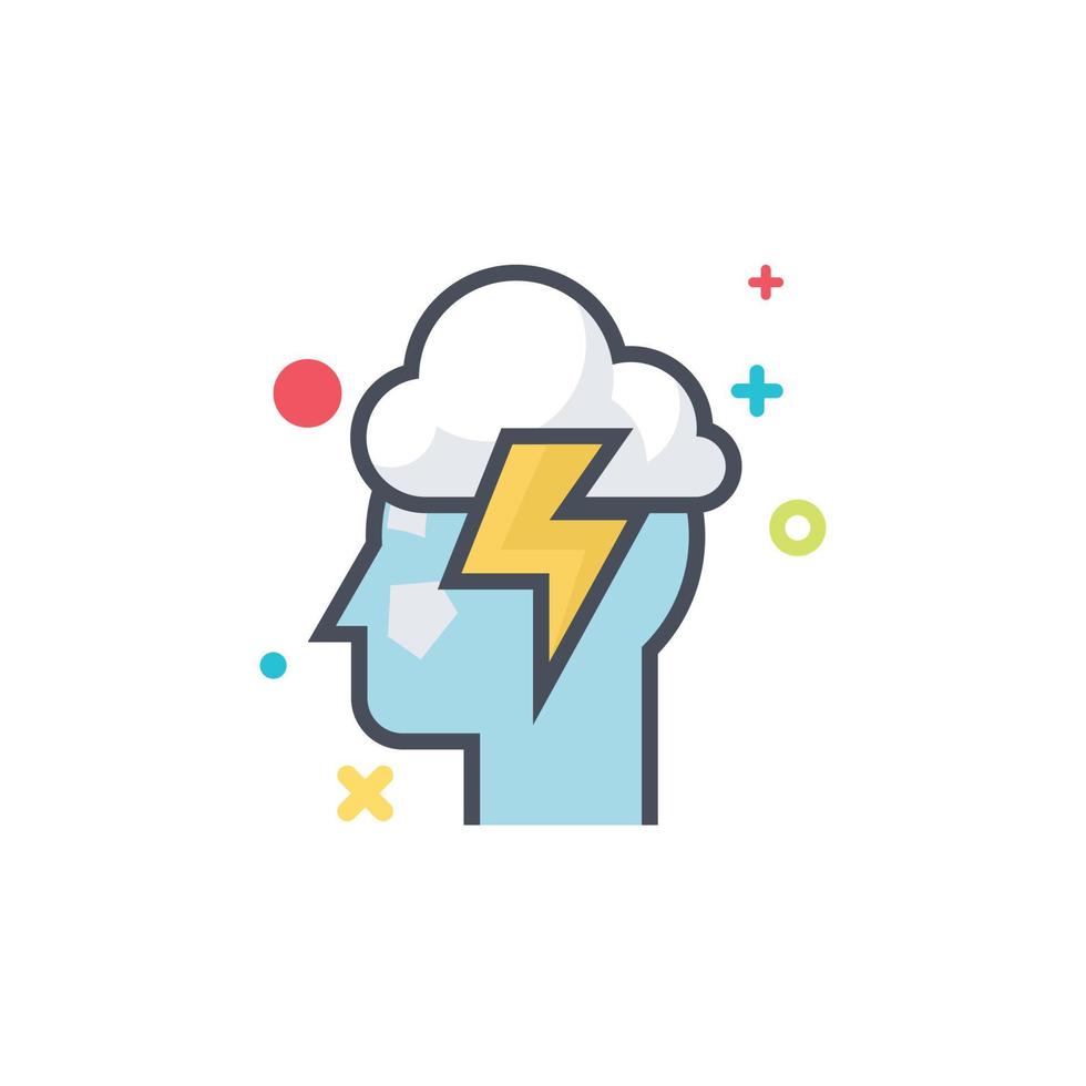 vector illustration of flat head and lightning cloud icon.