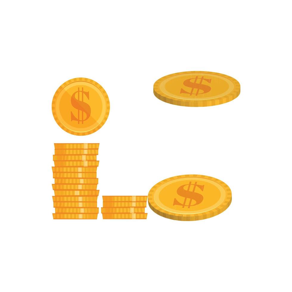 ilustración de vector de icono plano de moneda de oro